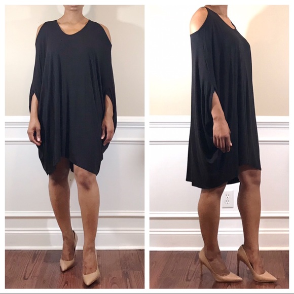 Open Shoulder Jersey Dress (Black) - Picture 2 of 8